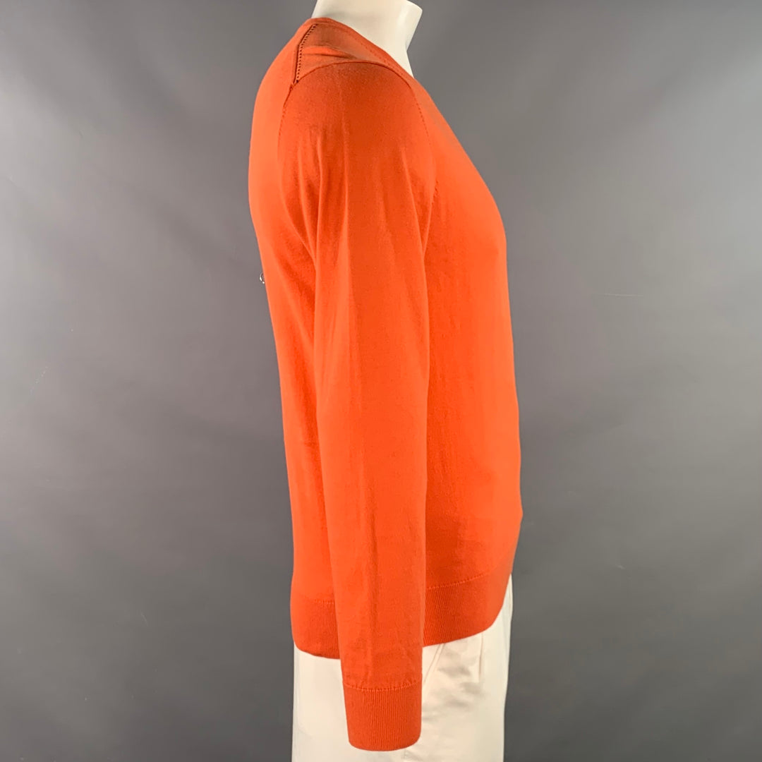 CAROLINA HERRERA Size M Orange Cotton V-Neck Pullover