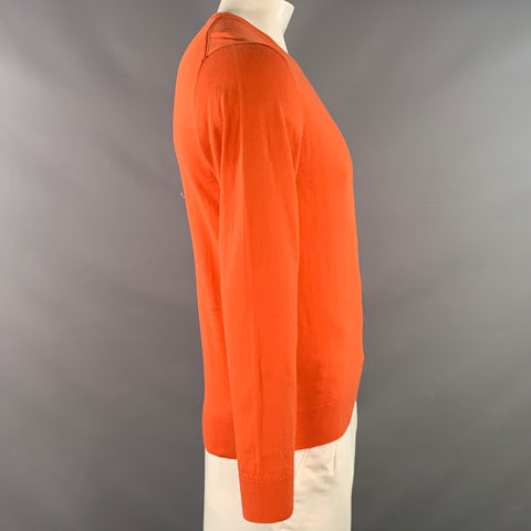 CAROLINA HERRERA Size M Orange Cotton V-Neck Pullover