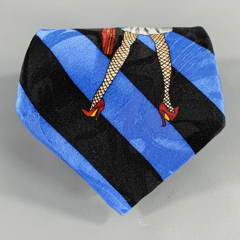 NICOLE MILLER Black Blue Diagonal Stripe Pinup Girl Silk Tie