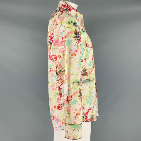7 DIAMONDS Size L Multi Color Print Cotton Patch Pockets Long Sleeve Shirt