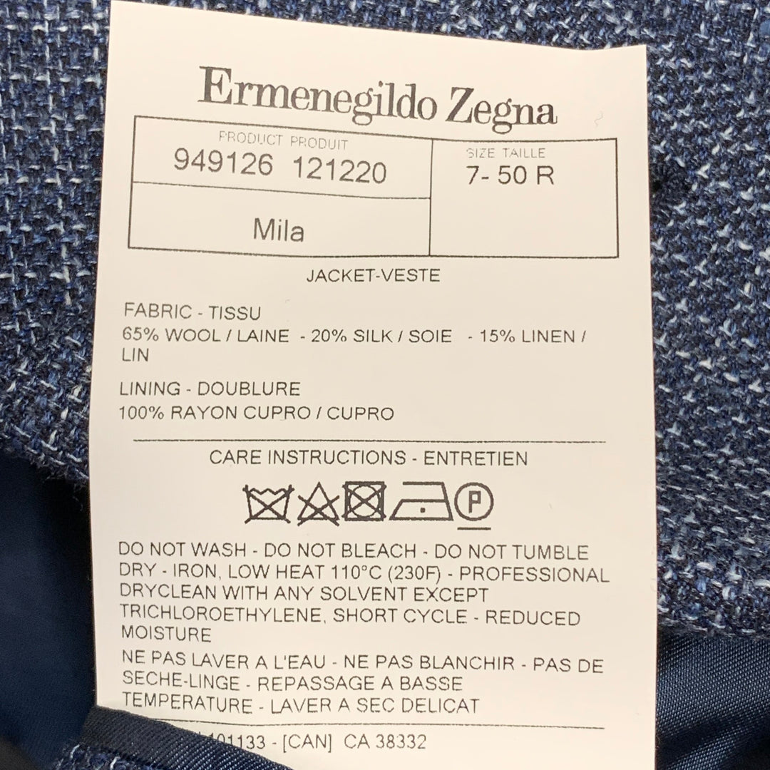 ERMENEGILDO ZEGNA Size 40 Blue Black White Woven Notch Lapel Sport Coat