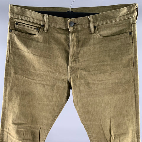 JOHN ELLIOTT Size 36 Green Olive Solid Cotton Blend Button Fly Jeans