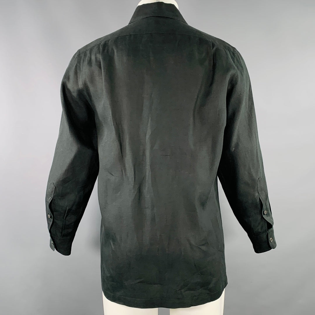 RALPH LAUREN Size M Black Linen Long Sleeve Shirt