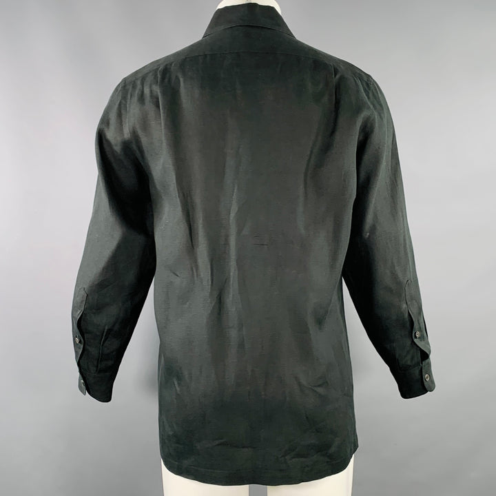 RALPH LAUREN Size M Black Linen Long Sleeve Shirt