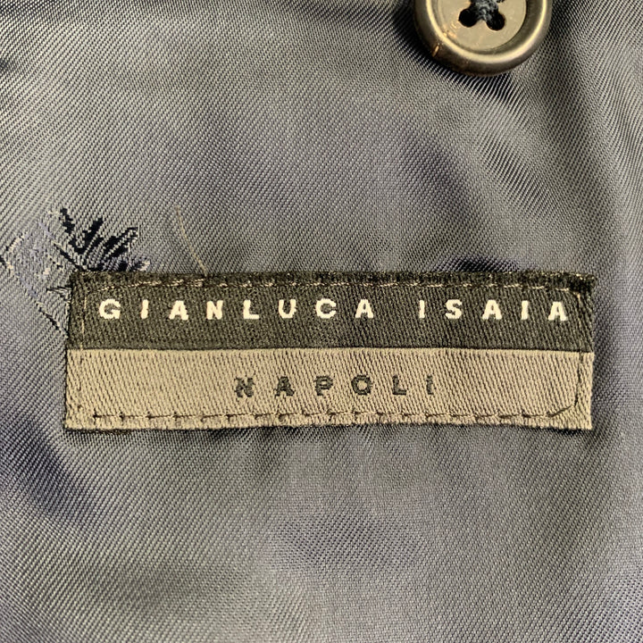 GIANLUCA ISAIA Chest Size 42 Long Navy Beige Window Pane Wool Sport Coat