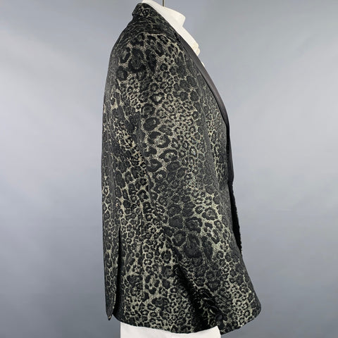CAVALLI CLASS Size 42 Black Metallic Jacquard Polyester Blend Sport Coat