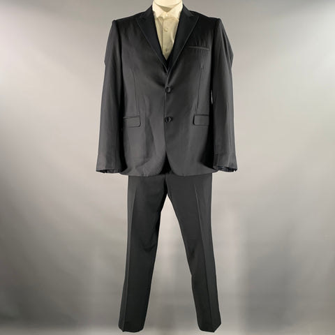 CALVIN KLEIN Size 44 Navy Wool Peak Lapel 3 Piece Tuxedo