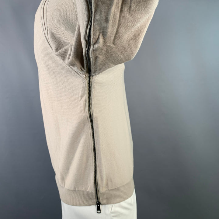 BURBERRY LONDON Size L Beige Silver Wool Cotton V-Neck Zipper Trim Sweater
