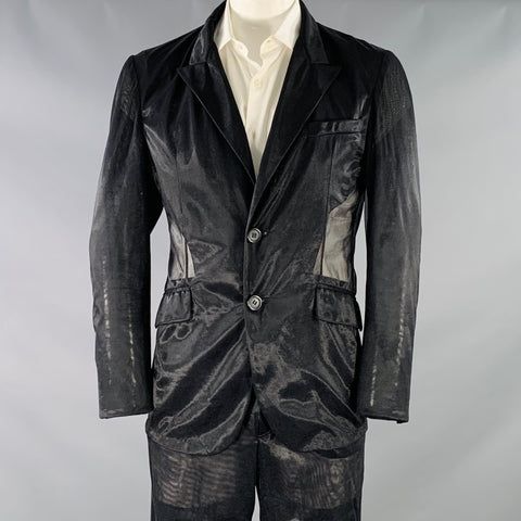 DOLCE & GABBANA Vintage Size 42 Black See Through Polyamide Single Breasted Peak Lapel Suit