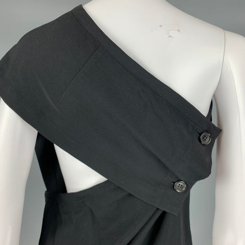 COMME des GARCONS 1980s Size S Black Wool Knee Length One Shoulder Dress