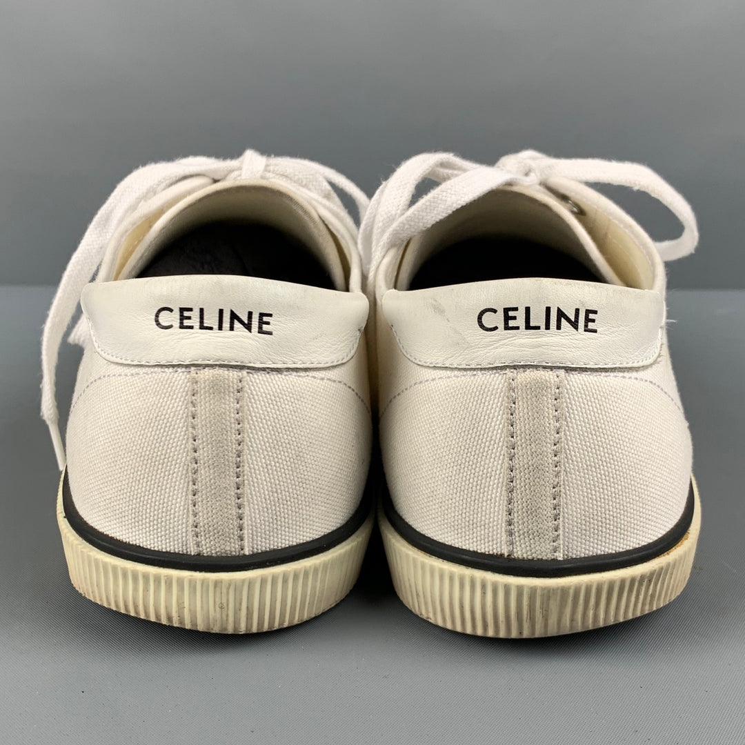 CELINE Size 8 White Black Canvas Sneakers