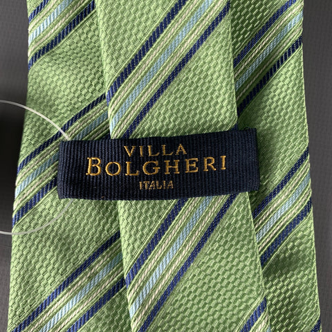 VILLA BOLGHERI Green Blue Diagonal Stripe Silk Cotton Tie