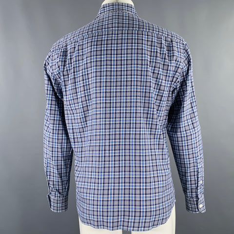 ERMENEGILDO ZEGNA Size M Grey Blue Plaid One Pocket Long Sleeve Shirt