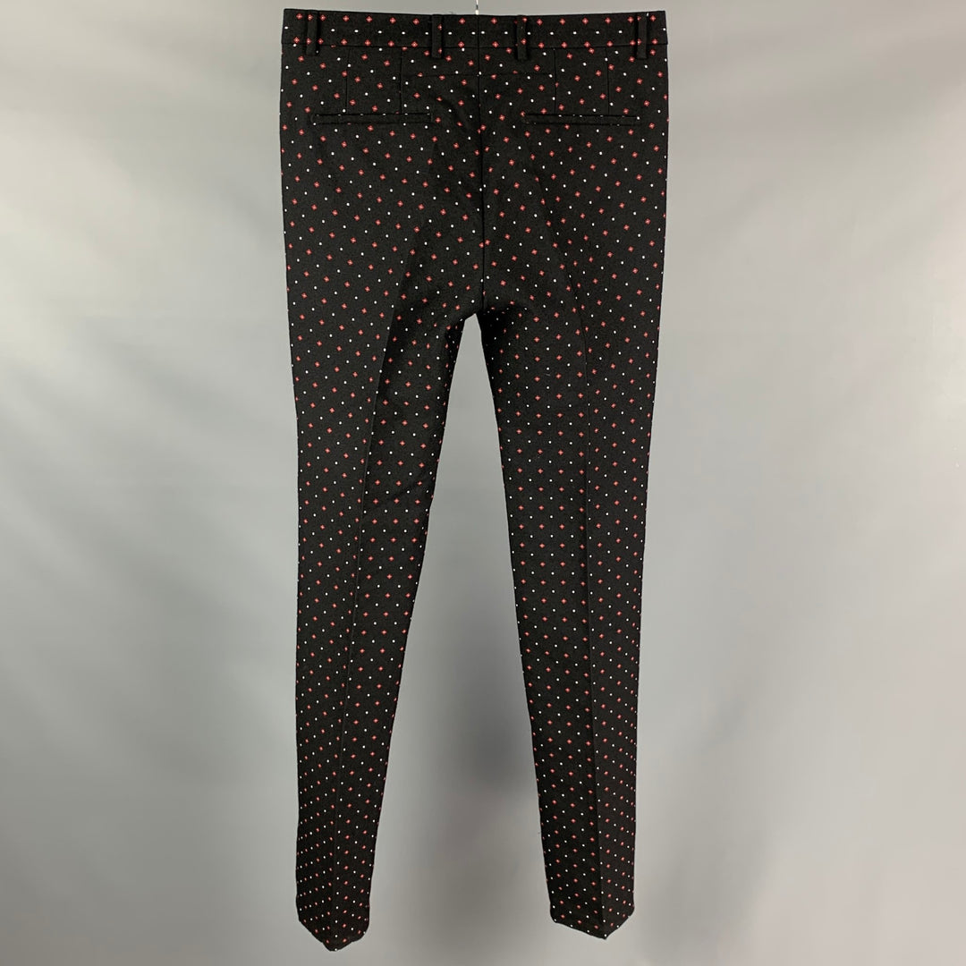 GIVENCHY Size 32 Black Red Rhombus Print Wool Blend Zip Fly Dress Pants