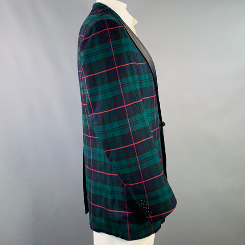 POLO par RALPH LAUREN Veste de sport en laine à revers crantés, à carreaux verts, noirs et rouges, taille 44 Longue