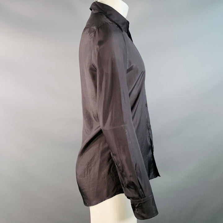 DRIES VAN NOTEN Size 36 Black Silk One Pocket Long Sleeve Shirt