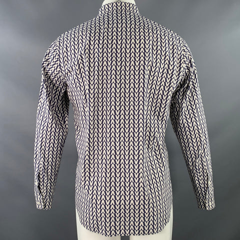 VALENTINO Size M Navy White Monogram Cotton Hidden Buttons Long Sleeve Shirt
