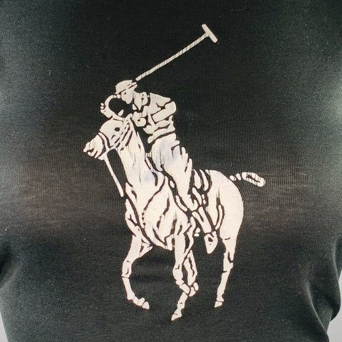 RALPH LAUREN COLLECTION Size M Black White Mercerized Cotton Slim Fit Logo Casual Top