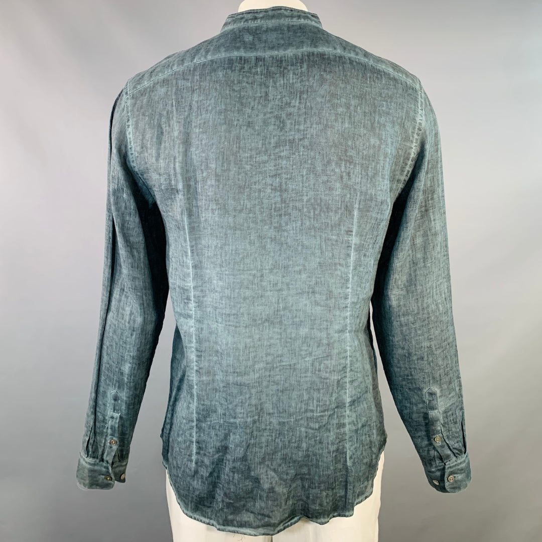 JOHN VARVATOS Size L Blue Dyed Linen Wingtip Long Sleeve Shirt