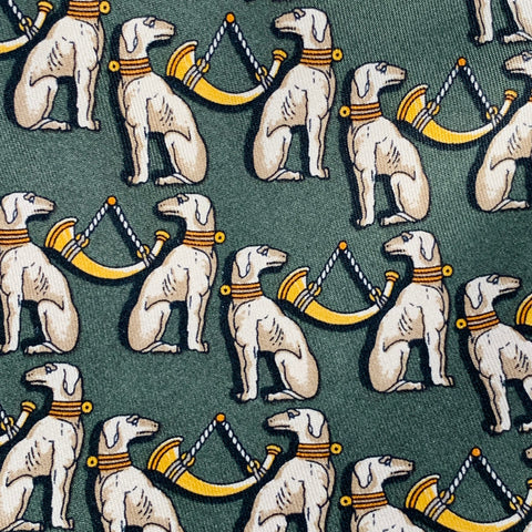SALVATORE FERRAGAMO Green Beige Dogs Silk Tie