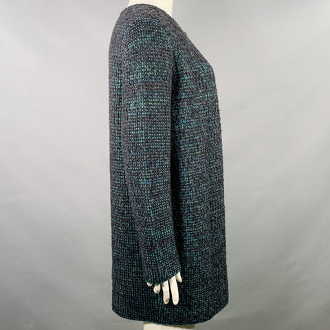 M MISSONI Size 12 Charcoal Green Wool Blend Knit Open Front Coat