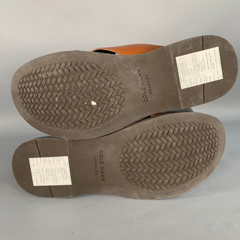 COLE HAAN Size 9 Brown Cognac Calf Leather Criss Cross Slip On Sandals