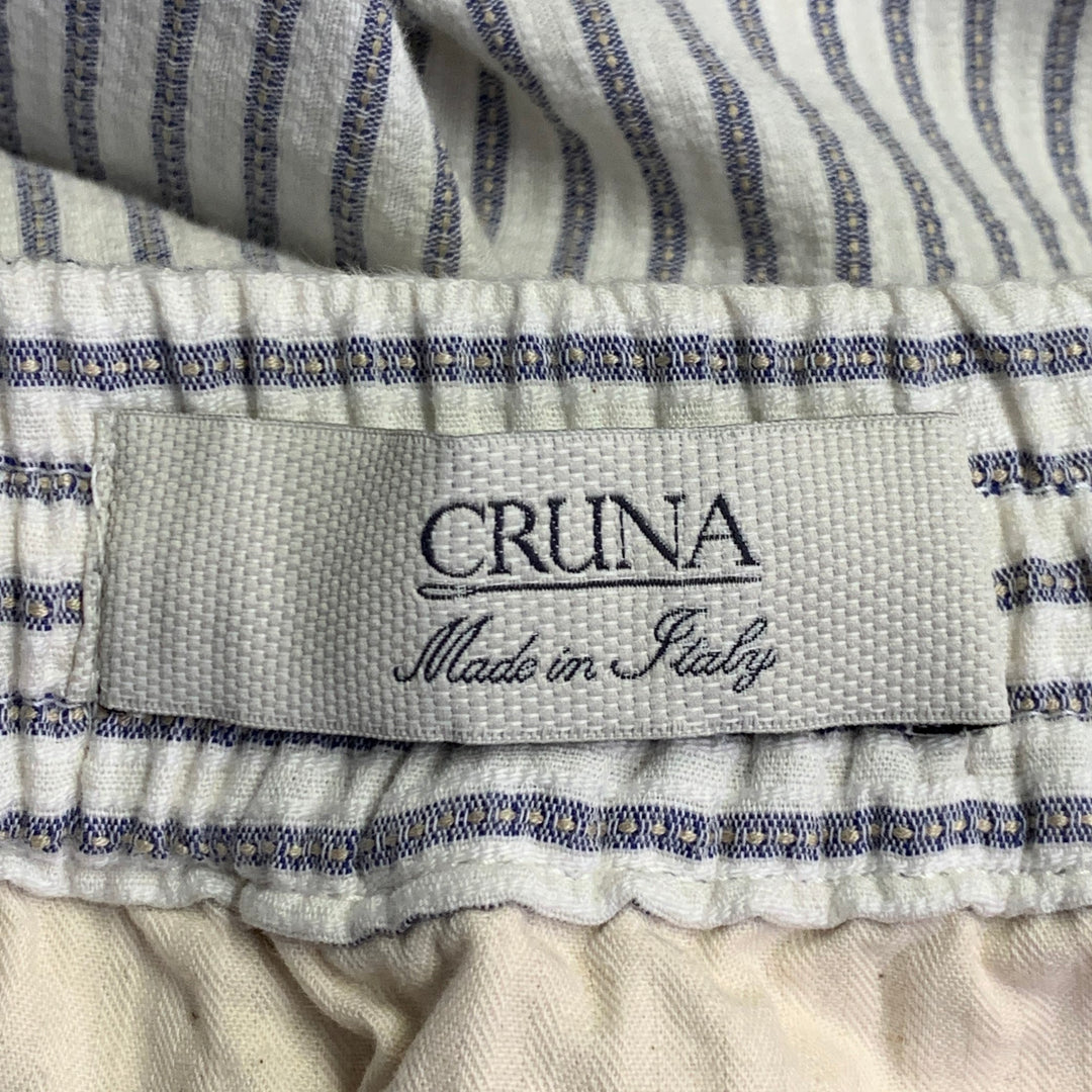 CRUNA Size 32 White Blue Stripe Cotton Blend Drawstring Casual Pants