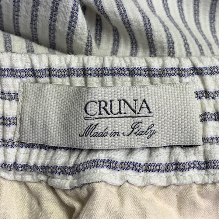 CRUNA Size 32 White Blue Stripe Cotton Blend Drawstring Casual Pants