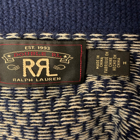 RRL by RALPH LAUREN Size M Blue Beige Abstract Cotton Wool Button Up Cardigan