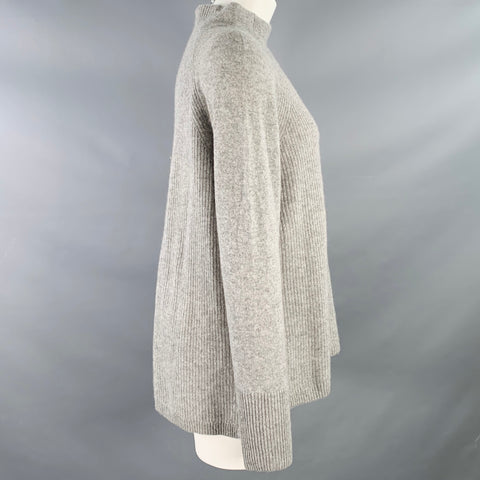 WHITE+WARREN Size M Grey Cashmere Mock Neck Rib Knit Pullover