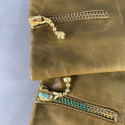J.CREW Size S Green Olive Leather Cashmere Lined Gloves