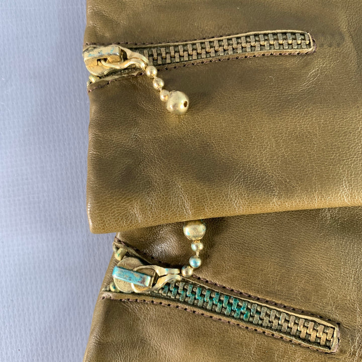 J.CREW Size S Green Olive Leather Cashmere Lined Gloves