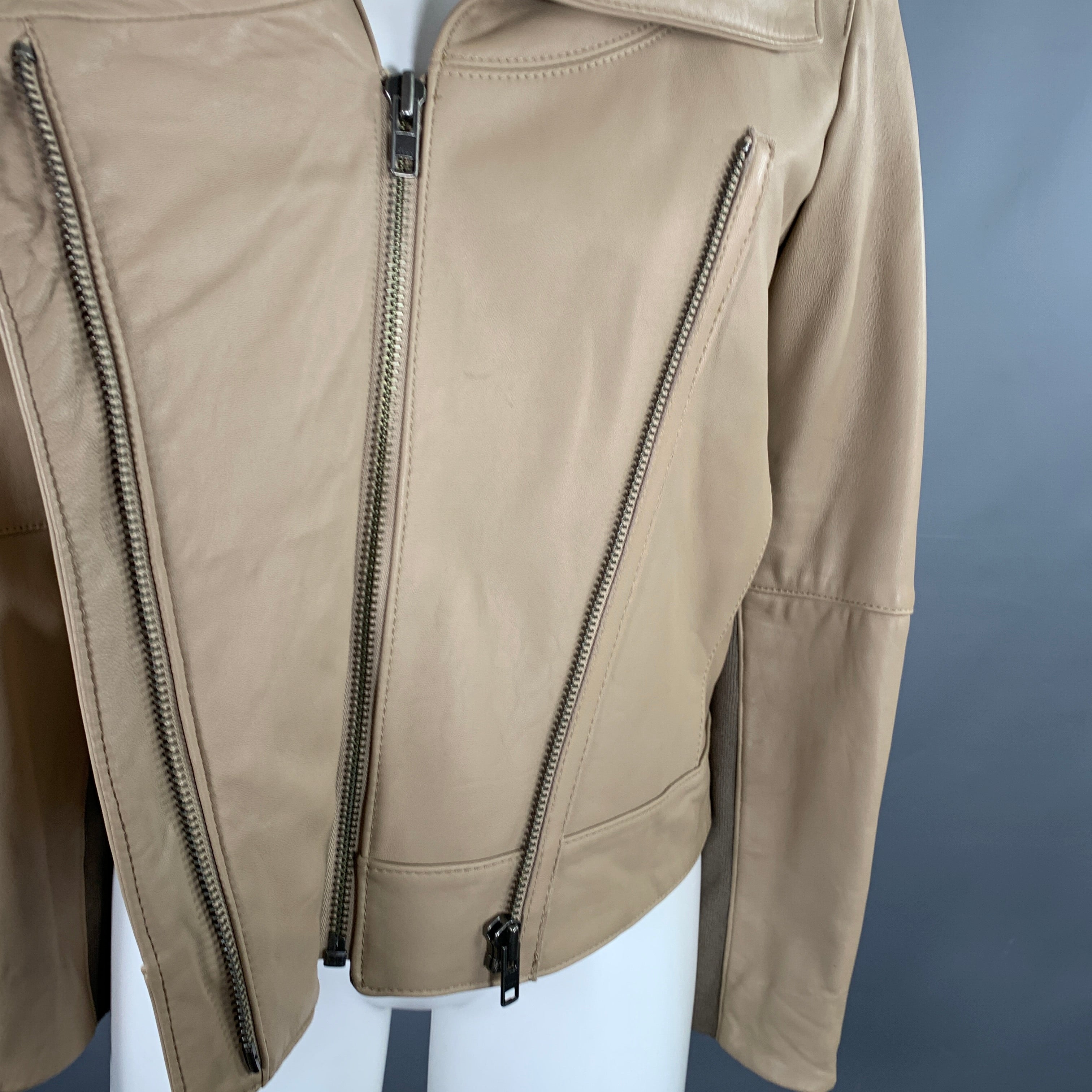 HELMUT LANG ベージュ レザージャケット P HELMUT LANG Size S Beige Leather Lambskin Motorcycle Jacket – Sui