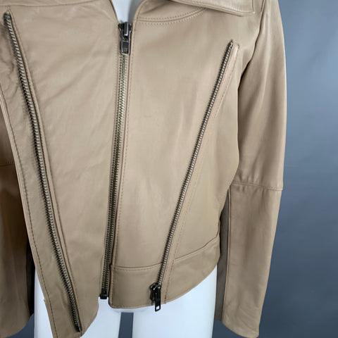 HELMUT LANG Size S Beige Leather Lambskin Motorcycle Jacket