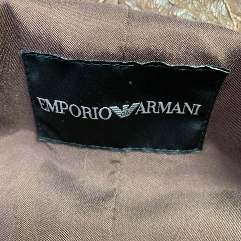 EMPORIO ARMANI Size 8 Brown Lambskin Leather Embroidered Single Breasted Coat