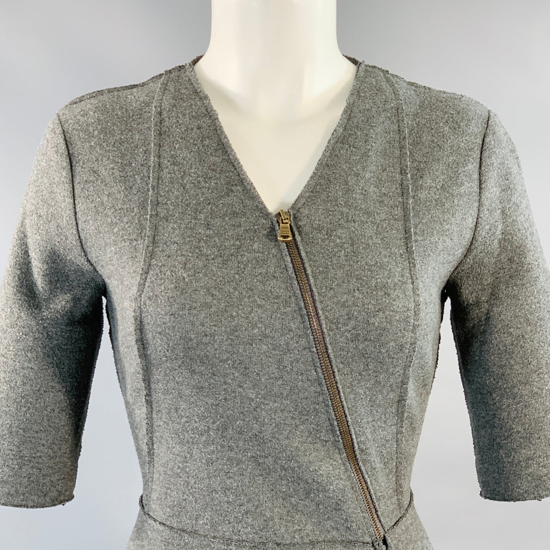 TOMAS MAIER Size 4 Grey Slate Wool Blend Ruffle Knee Length V-Neck Dress