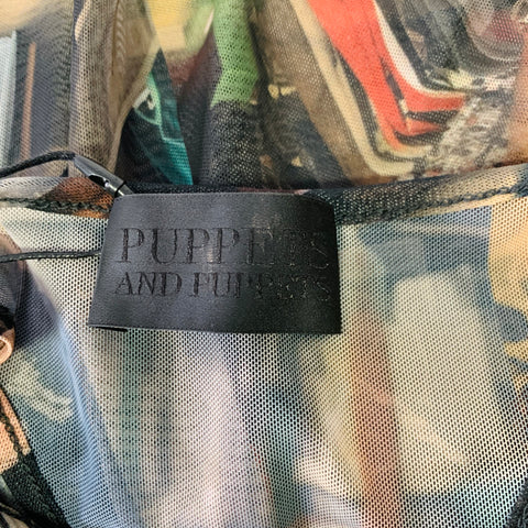 PUPPETS & PUPPETS Size M Metal Friends Black Multi Color Polyester Blend Print Dress