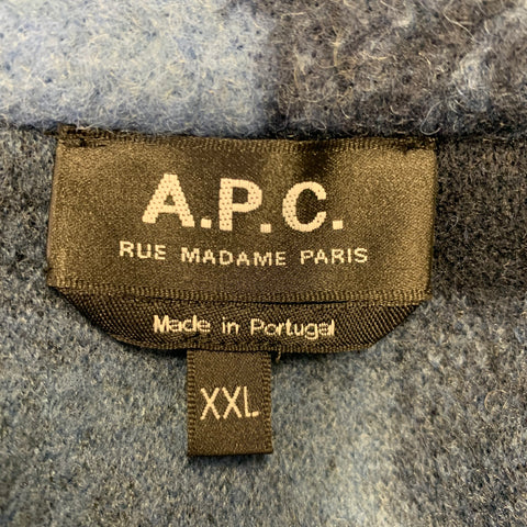 A.P.C. Size XXL Navy Blue Plaid Polyester Wool Shirt Jacket