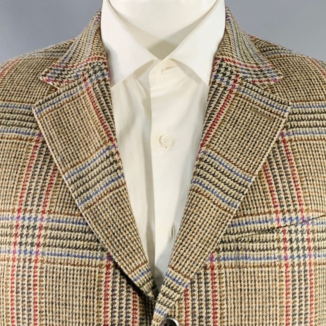 O'CONNELL'S Size 42 Long Brown Red Glenplaid Wool Sport Coat