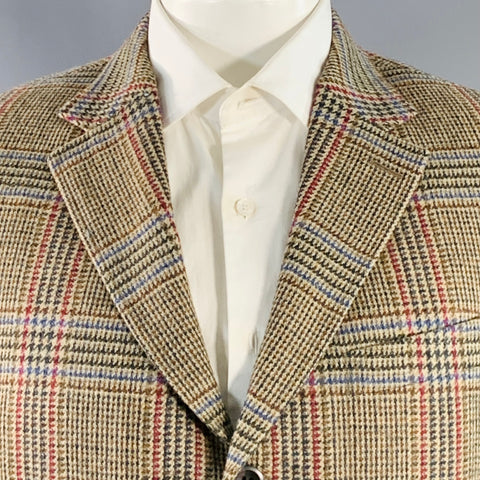 O'CONNELL'S Size 42 Long Brown Red Glenplaid Wool Sport Coat