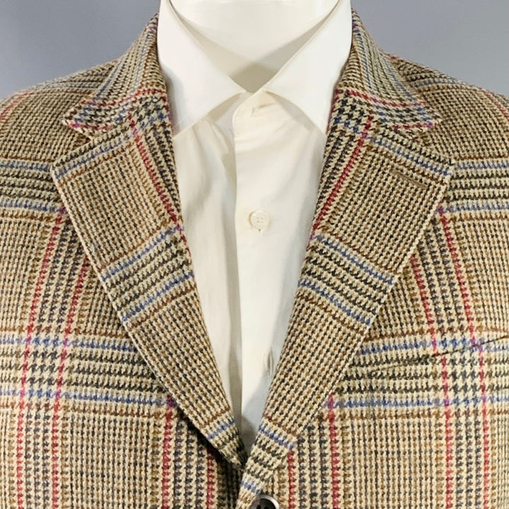 O'CONNELL'S Size 42 Long Brown Red Glenplaid Wool Sport Coat