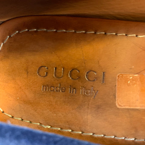GUCCI Size 11 Blue Suede Slip On Loafers