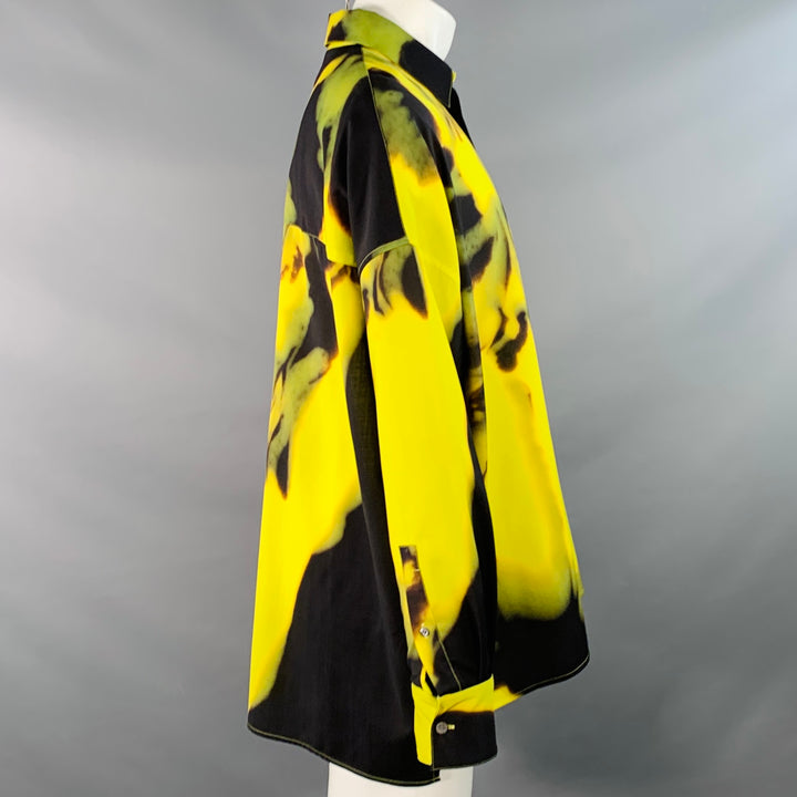 LOEWE Size S Yellow Black Tie Dye Print Wool Oversized Long Sleeve Shirt