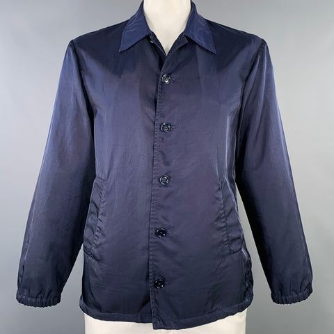 DRIES VAN NOTEN SS24 Size L Vorrie Navy Twill Polyamide Button Up Shirt Jacket