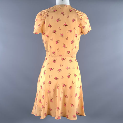 MIU MIU Size 4 Peach Pink Silk MF1335 Floral Knee Length Dress