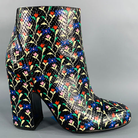 MARC JACOBS Size 7 Cora Black Multi Color Leather Floral Side Zipper Boots