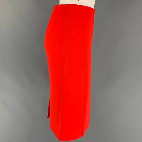 CALVIN KLEIN COLLECTION Size 0 Orange Crepe Pencil Knee Length Skirt