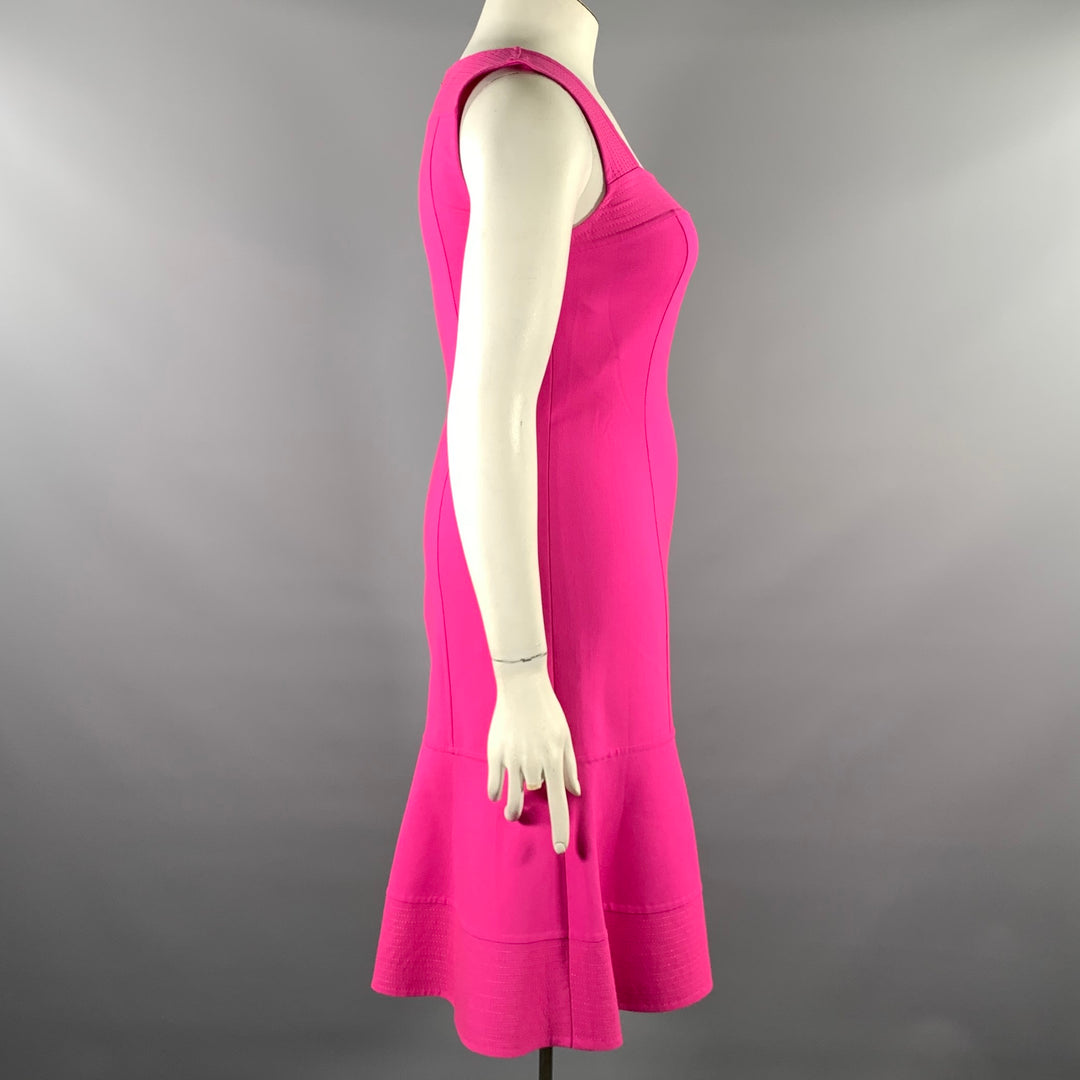 OSCAR DE LA RENTA Size 8 Pink Fuchsia Wool Sleeveless Knee-Length Dress