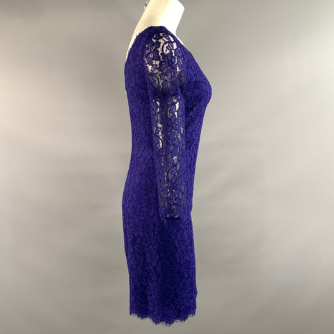 DIANE VON FURSTENBERG Size 4 Royal Blue Rayon nylon Lace Cocktail Dress