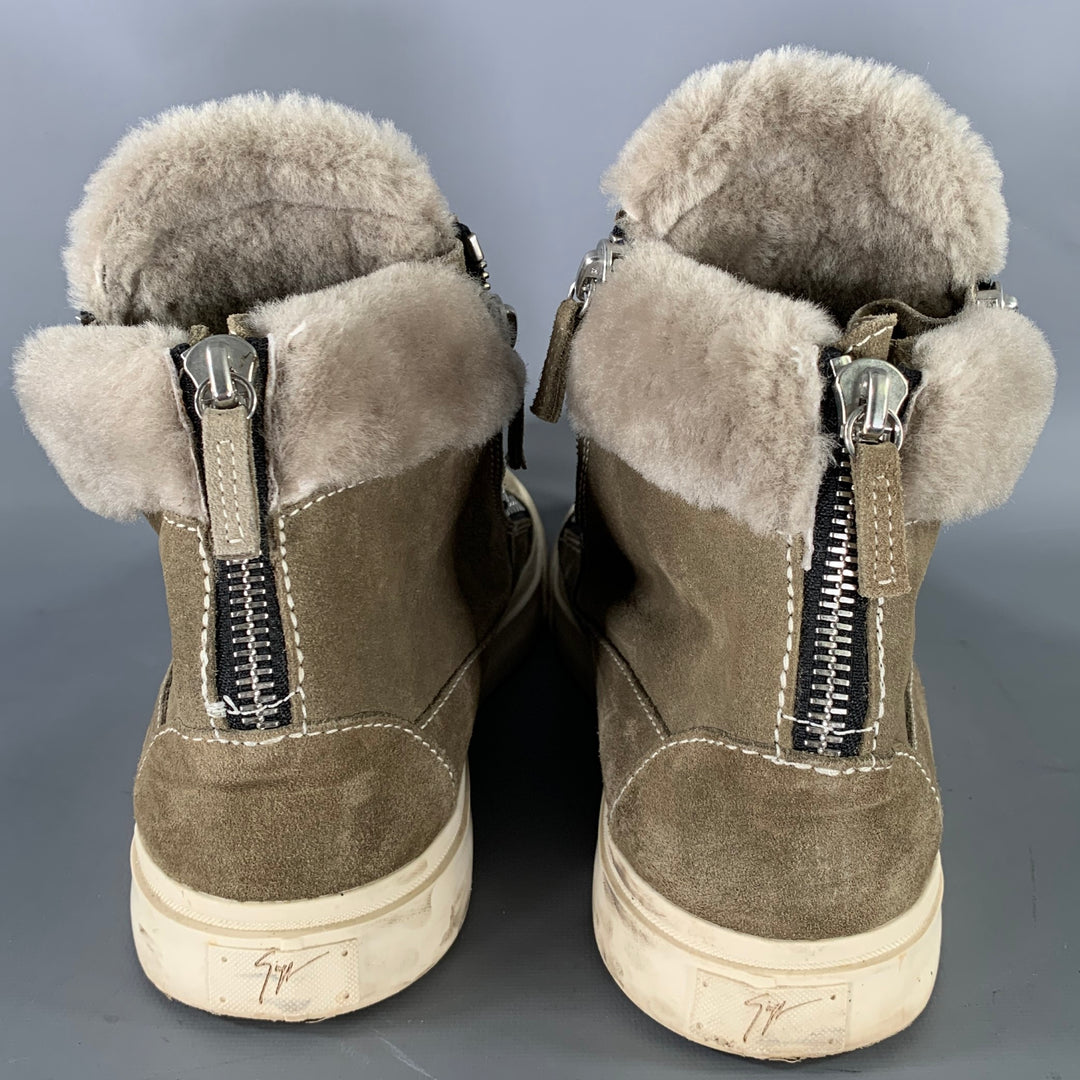 GIUSEPPE ZANOTTI Size 11 Green Olive Contrast Stitch Suede High Top Sneakers